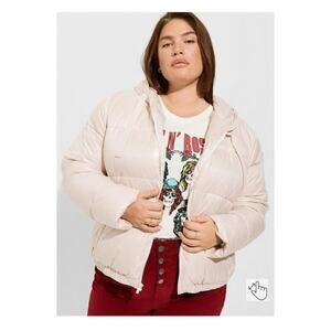 Torrid Beige Champagne Cropped Hooded Puffer Jacket Sz.3 NWT